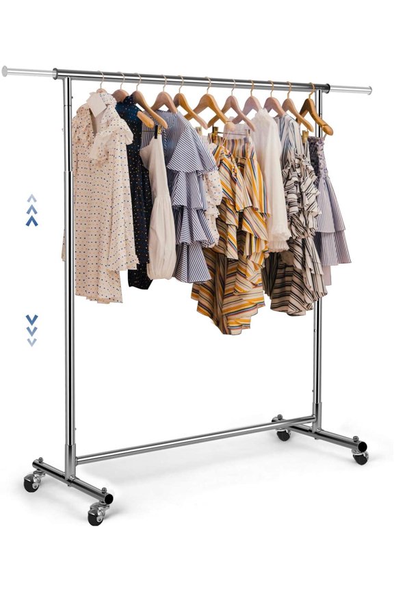 100lbs Heavy Duty Adjustable Rolling Clothes Rack ,Garment Rack for Dry and Wet Clothes