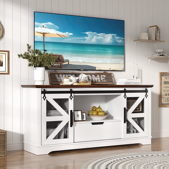 RichYa Easy Assemble Television Stands with Storage Cabinets and Drawers, Fiberboard White