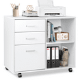 thumbnail image 1 of Richya 3 Drawer Wood File Cabinet, Mobile Lateral Filing Cabinet with Wheels, fits Letter/A4 Size, Printer Stand with Storage Shelves for Home Office, White, 1 of 5