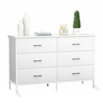 Richya 47.3'' Chest of Dresser 6 Drawers for Bedroom Adult, Storage Cabinet with Steel Frame,White