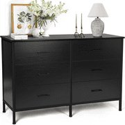Richya 47.3'' Drawer Dresser Chest of 6 Drawers for Bedroom, Steel Frame, Black Storage Cabinet