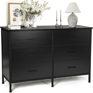 Richya 47.3''Dresser Chest of 6 Drawers Adult for Bedroom, Steel Frame, Black Storage Cabinet