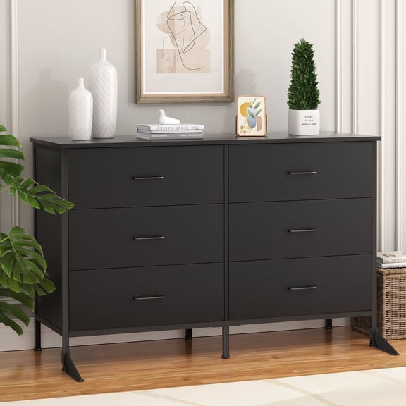 Richya 6 Drawers Dresser for Bedroom, 47.3'' Dressers & Chest of Drawers with Steel Frame, Black