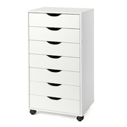Richya 7-Drawer Chest, Storage Dresser Cabinet with Wheels, Tall Chest of Drawers for Closet and Bedroom (White, 7 Drawer)