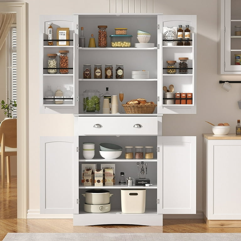 Richya 71 Tall Kitchen Food Pantry Cabinet with Drawer and Adjustable Shelves Kitchen Hutch Modern Buffet Cabinet Cupboard for Dining Room White Walmart