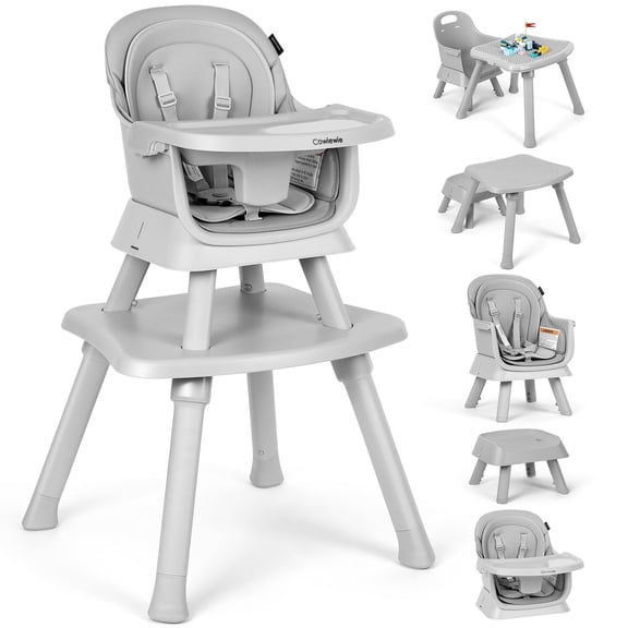 Cowiewie 8 in 1 Baby High Chair for Babies, Toddler Dining Booster Seat, BPA Free PP Material, Grey