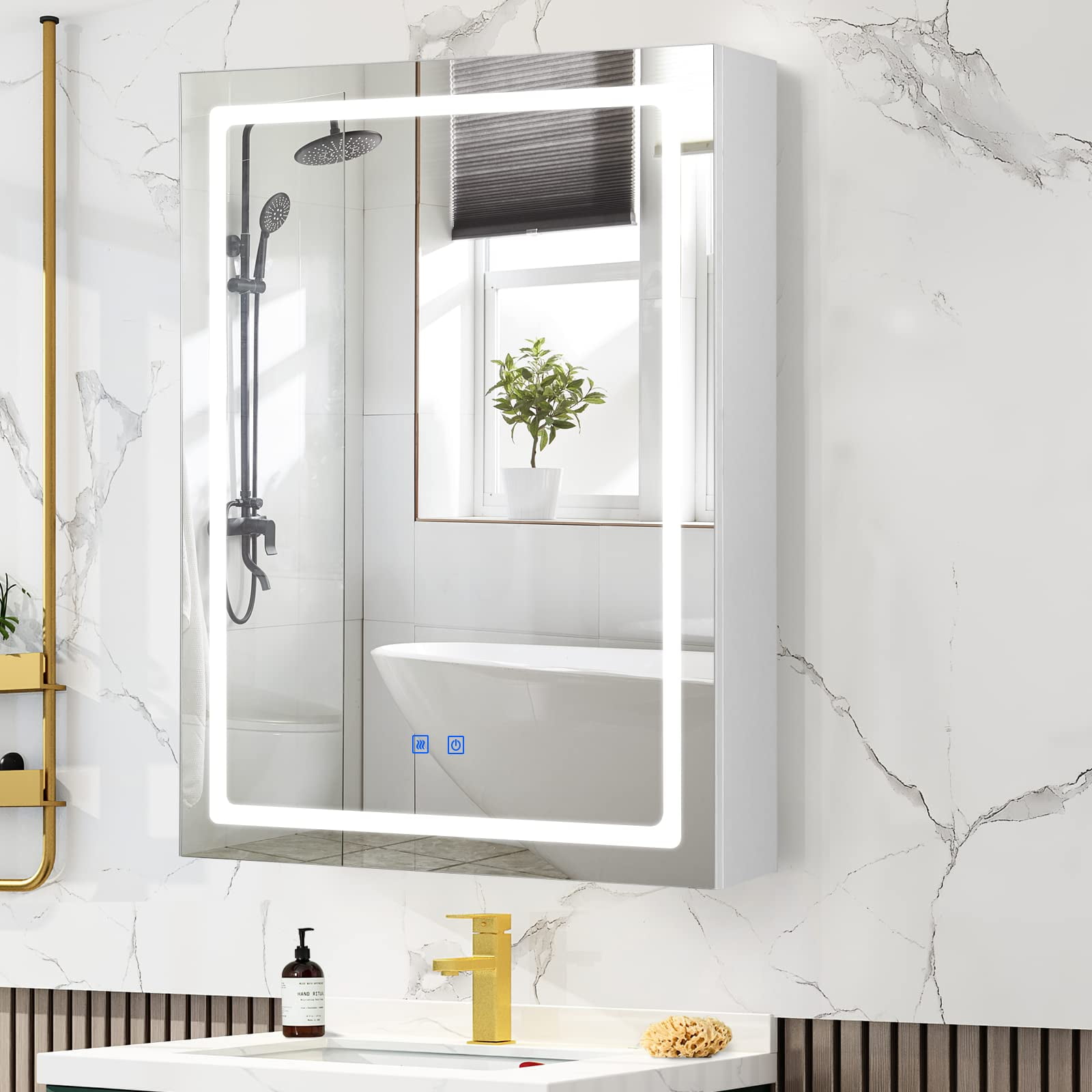 Richya Bathroom Wall Cabinet Medicine Cabinet Storage Cabinet with LED Mirror,White