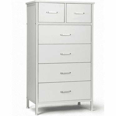 Richya Dresser Chest of 6 Drawers Adult for Bedroom, Storage Cabinet with Steel Frame,White