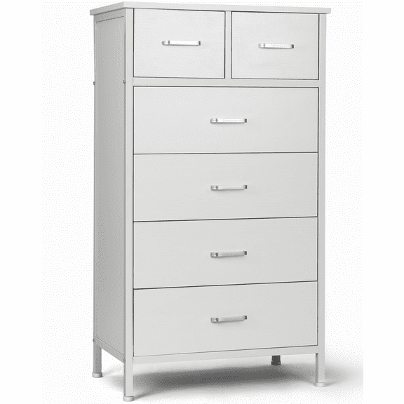 Richya Chest of Drawers, Dresser for Bedroom & Living Room with 6 Drawers, Steel Frame & Anti Fall Device,  White