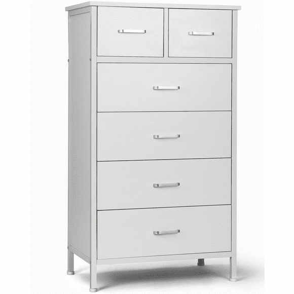 Richya Dresser Chest of 6 Drawers Adult for Bedroom, Storage Cabinet with Steel Frame,White