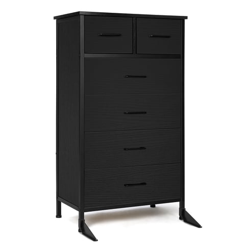 Richya Chest of Drawers, 6 Drawer Dresser for Bedroom & Living Room with 6 Drawers, Steel Frame & Anti Fall Device, Black