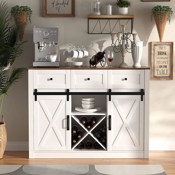 Richya Kitchen Sideboard Buffet Cabinet with Storage and Drawers for Living Room,Wine Coffee Bar Cabinet,White