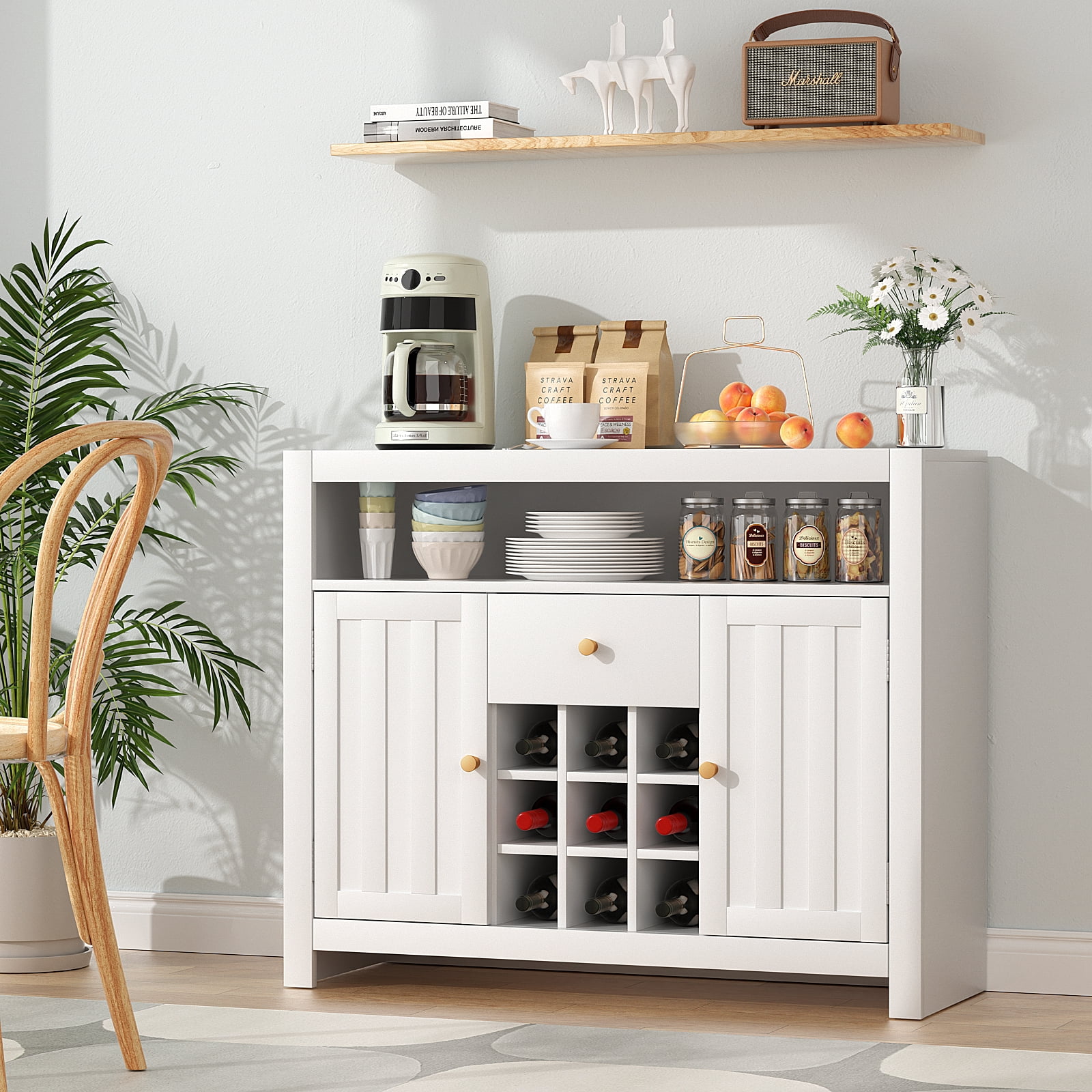 White sideboard buffet with wine rack sale