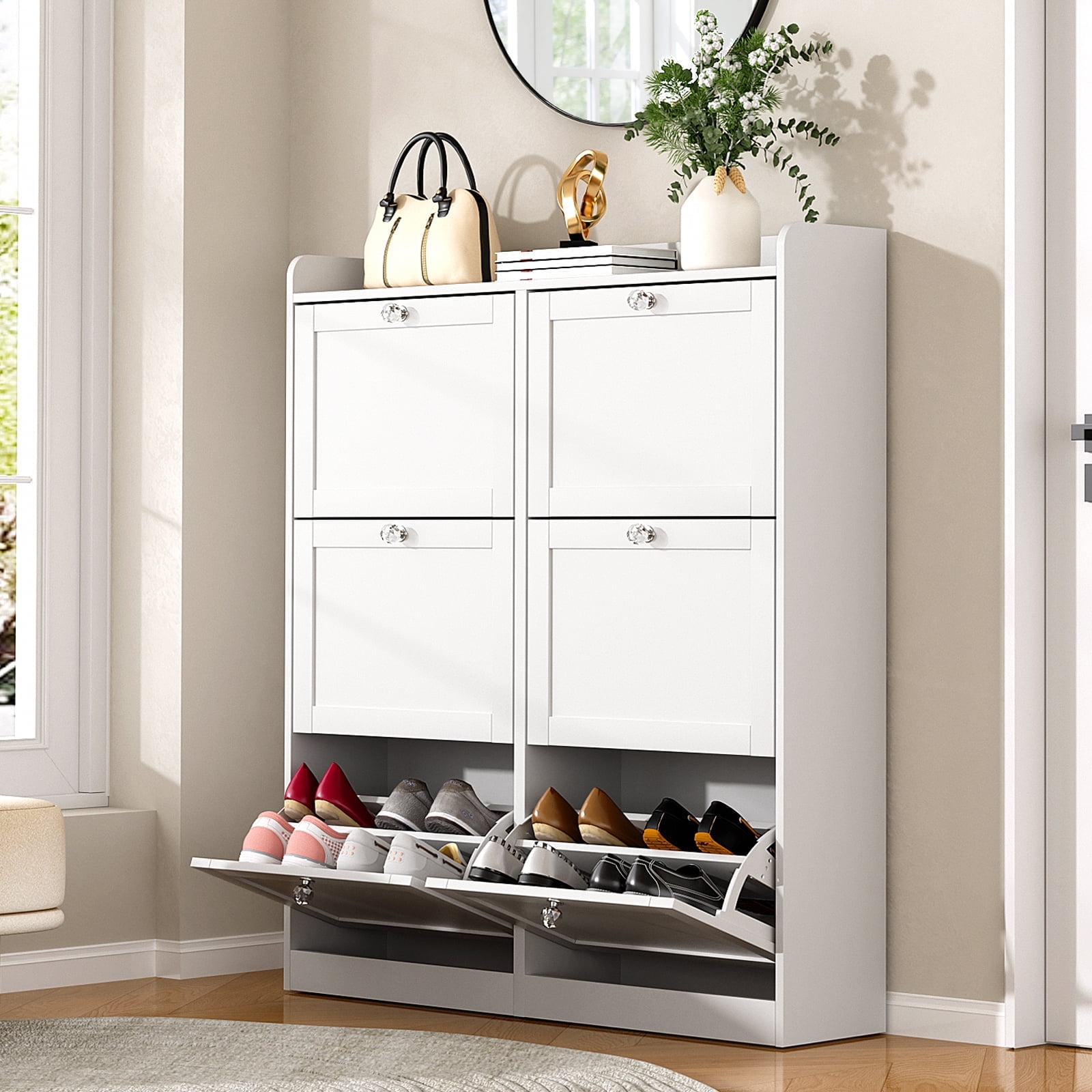 Richya White Shoe Cabinet with 6 Flip Drawers,Shoe Racks Storage Cabinet for Narrow Entryway,Living Room,Bedroom