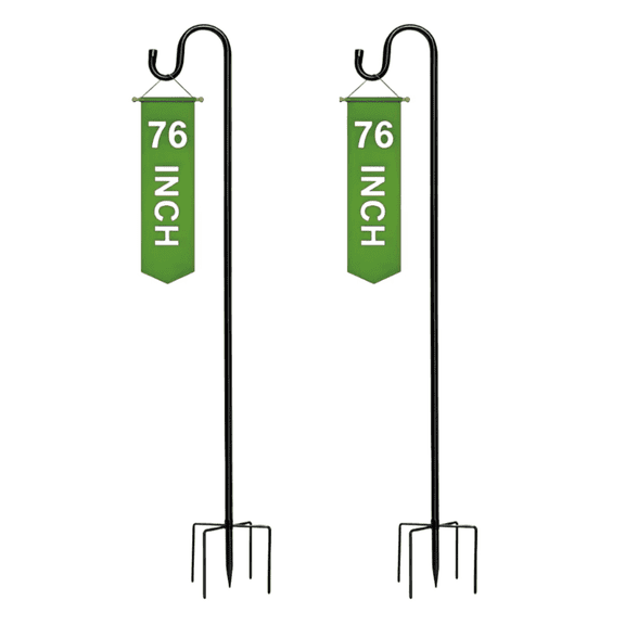 GASIKGOYINE 76 Inch Iron Garden Shepherds Hooks with Single Hook, 5 Leg Ground Base, Paint Spray Coated, 2 Count