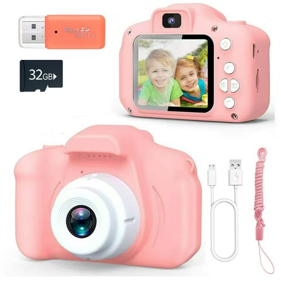 Ricihene 8MP Kids Camera with 32GB SD Card, Pink