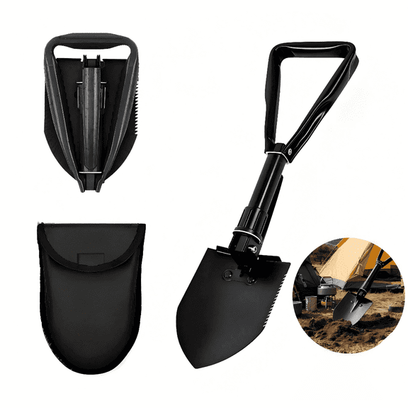Ricihene Military Folding Handle Shovel,Adopt 45# High-Carbon Steel Camping Hiking Digging Backpacking Emergency(22.8IN)