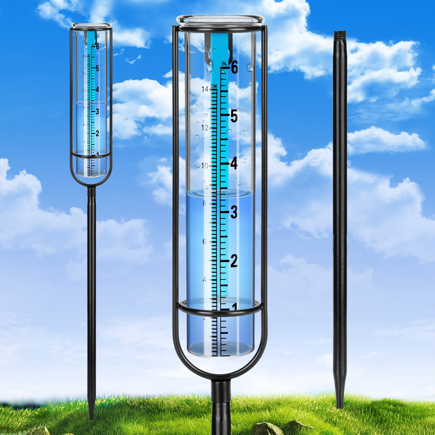 Ricihene Rain Gauge, 6" Glass rain Gauge Outdoor, rain gauges for Yard ...