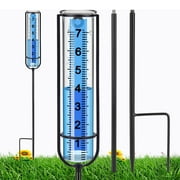 Ricihene Rain Gauge Upgrade,7" Glass Rain Gauge Outdoor, Large Clear Numbers and Adjustable Height - Stylish and Practical Rain Measuring Tool for Garden, Lawn, Patio, and Farm Use