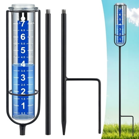GASIKGOYINE Rain Gauge Outdoor, Accurate Rain Measure Gauge for Garden, Thickened Tube Rain Meter with Stake, Adjustable Height & Large Font Water Gauge for Rain,White