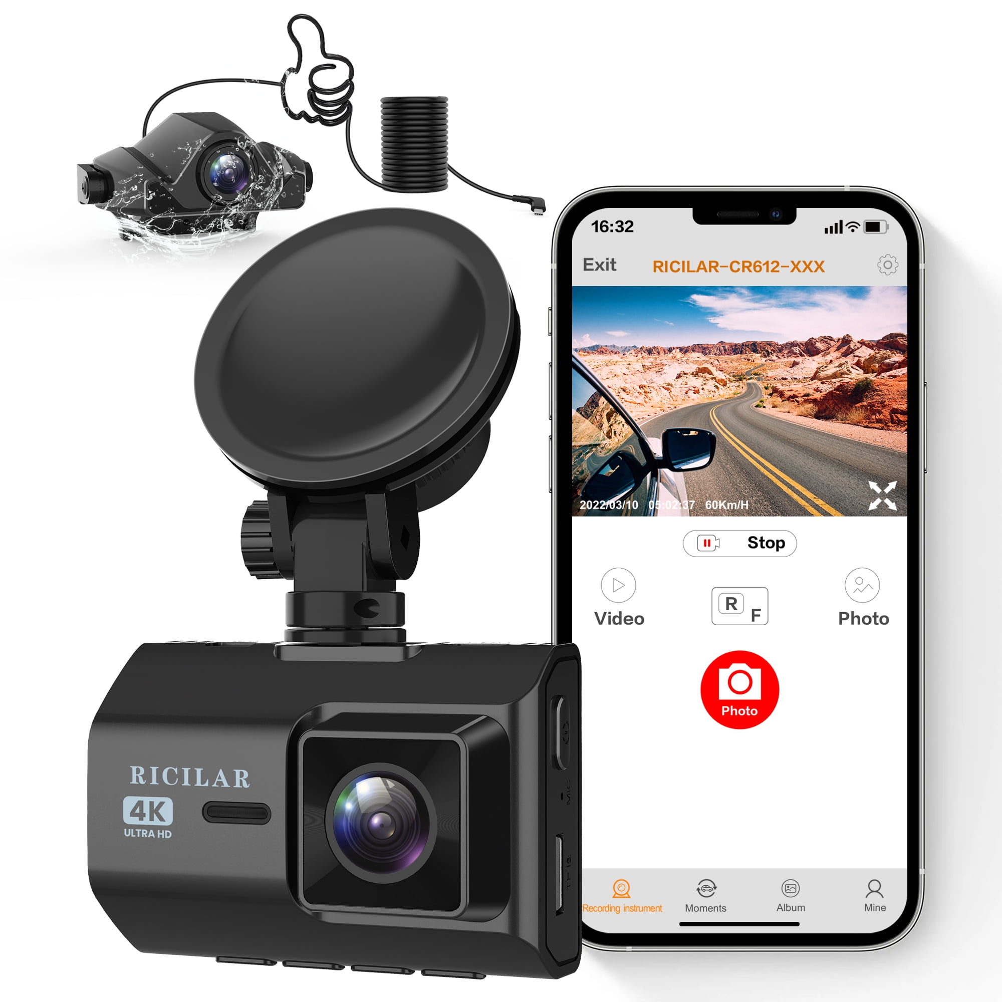 RexingUSA M2 Max - 2-Channel Mirror Dash Cam w/ 12” IPS Touch Screen, 4K + 1080p, Wi-Fi, GPS, ADAS,Loop Recording, Backup Camera, Parking Mode