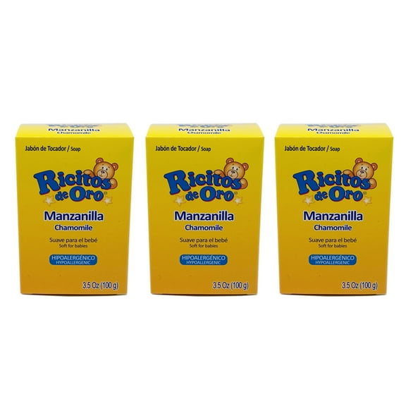 Ricitos de Oro Chamomile Baby Soap. Protects and Moisturizes Your Baby's Skin. Hypoallergenic and Perfect for Daily Use. 3.5 oz / 100 G. Pack of 3