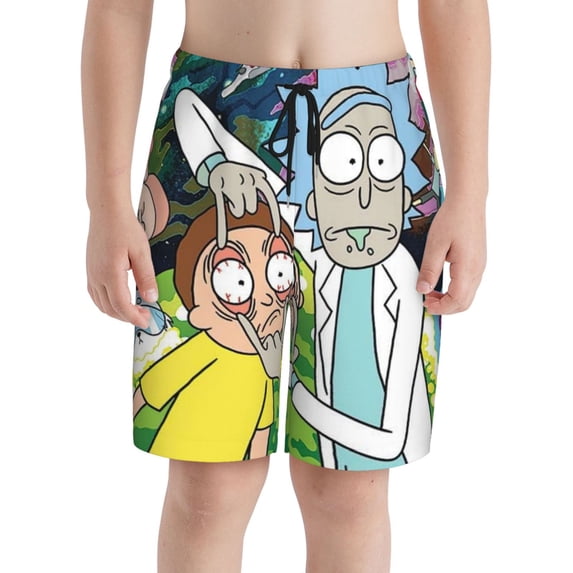 Rick And Morty Boy'S Swim Trunks Quick Dry Board Shorts Kids Beach Swim Shorts Bathing Suits Swimsuit