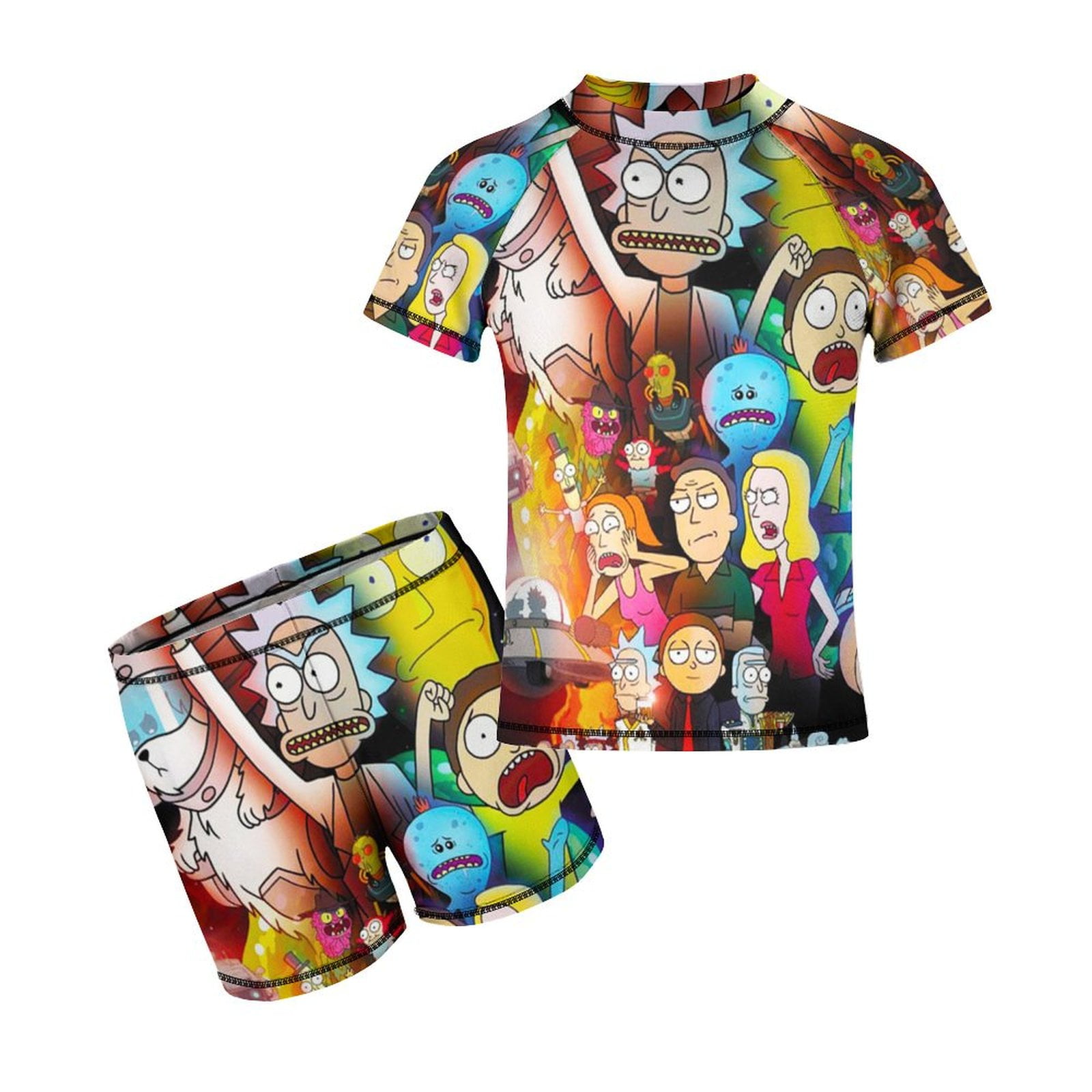 Rick And Morty Boys 2-Piece Swimsuit Set, Short Sleeve Rash Guard ...