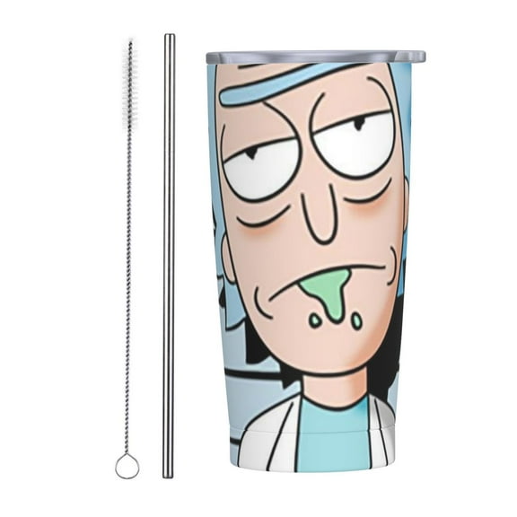 Rick And Morty Car Cup With Straw 20oz Stainless Steel Tumbler Push-Pull Lid Sports Water Bottle Insulated Travel Cup