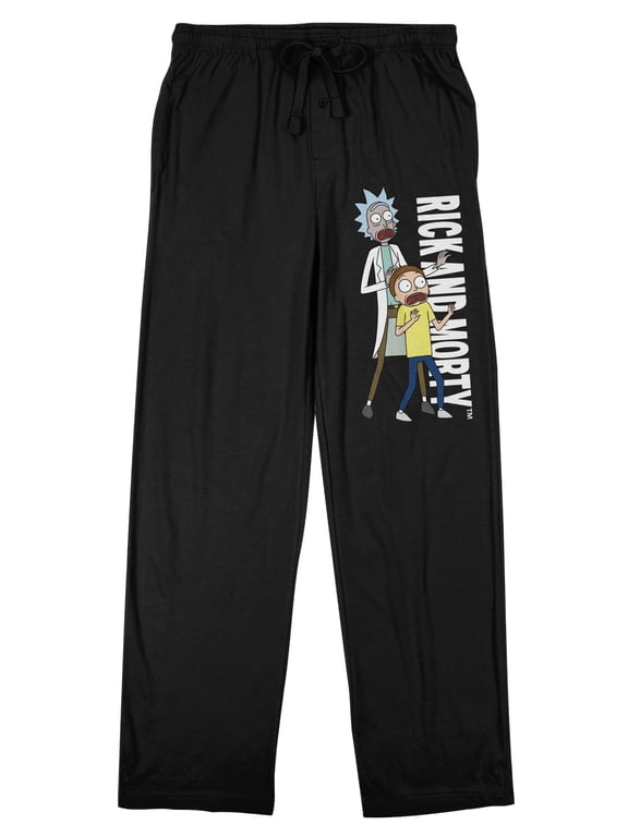 Rick And Morty Characters And Logo Men's Black Sleep Pajama Pants-XL
