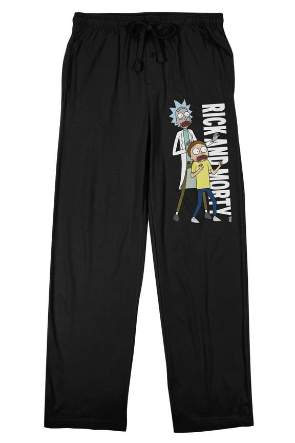 Rick And Morty Characters And Logo Men's Black Sleep Pajama Pants-XL