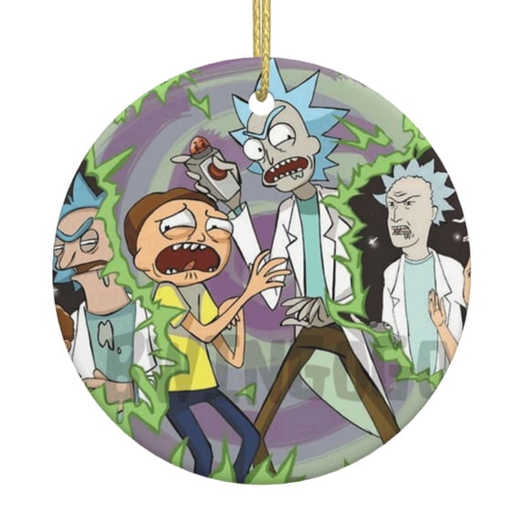 Rick And Morty Christmas Ceramic Round Ornaments Print Decorative Hanging Ornaments For Xmas Tree Holiday Party Decoration 1 Pcs