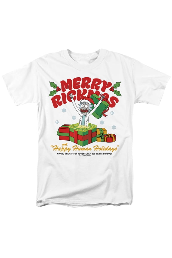Rick And Morty - Christmas Merry Rickmas Presents - Adult Unisex T-Shirt - White