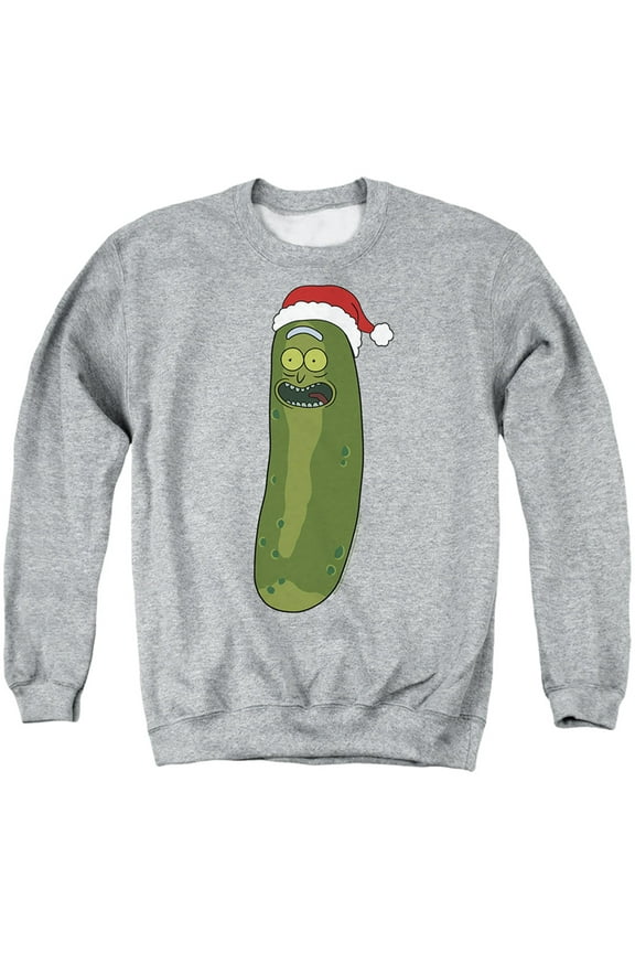 Rick And Morty Christmas, Merry Rickmas With Pickle Rick Unisex Adult Crewneck Sweatshirt (Medium) Athletic Heather
