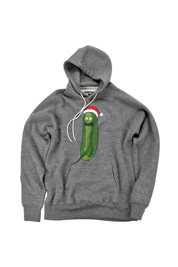 Christmas, Merry Rickmas With Pickle Rick Unisex Adult Slim Fit Pull-Over Heather Hoodie, Athletic Heather, Small