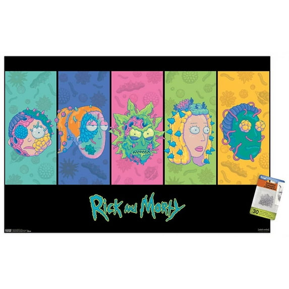 Rick And Morty - Faces Wall Poster with Push Pins, 22.375" x 34"