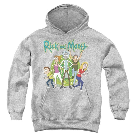 Rick And Morty Family Fights Together Kids Pull-Over Hoodie (Small) for Youth Boys and Girls, Athletic Heather
