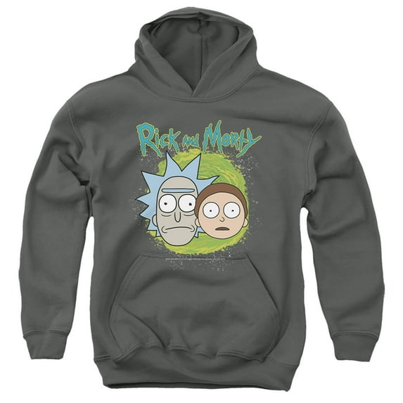Rick And Morty Floating Heads Kids Pull-Over Hoodie (Large) for Youth Boys and Girls, Charcoal