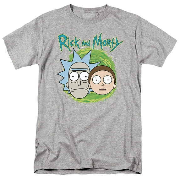 Rick And Morty Floating Heads Unisex Adult T Shirt, Athletic Heather, Medium