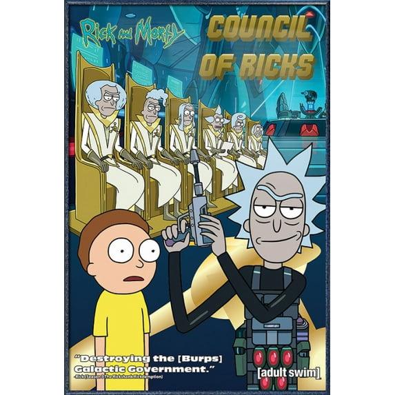 Rick And Morty - Framed TV Show Poster (Council Of Ricks) (Orbit Blue Aluminum Frame)