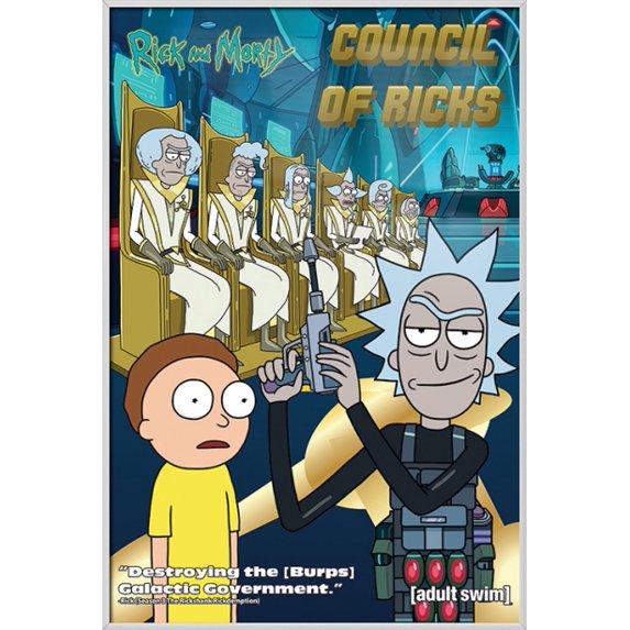 Rick And Morty - Framed TV Show Poster (Council Of Ricks) (Shiny White Aluminum Frame)