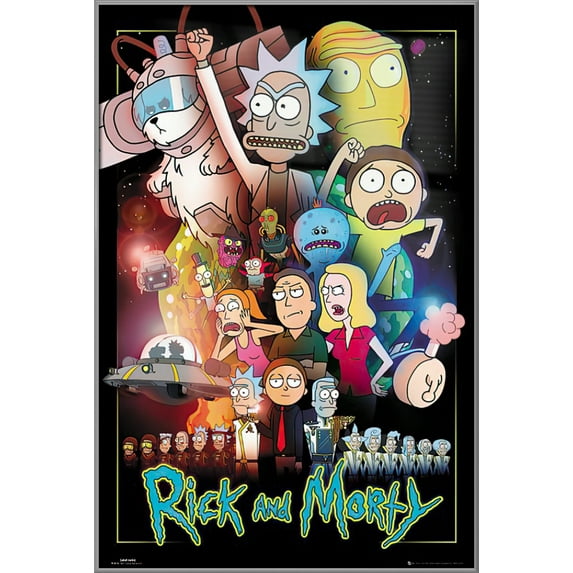 Rick And Morty - Framed TV Show Poster (Rick & Morty - Character Collage / Wars) (Size: 37" X 25") (Silver Aluminum Frame)
