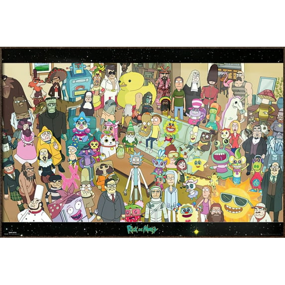 Rick And Morty - Framed TV Show Poster (The Complete Cast) (Size: 37" X 25") (Antique Copper / Gold Aluminum Frame)