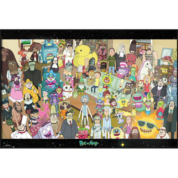 Rick And Morty - Framed TV Show Poster (The Complete Cast) (Size: 37" X 25") (Black Aluminum Frame)