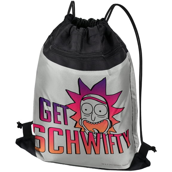 Rick And Morty Get Schwifty Drawstring Backpack Sports Bag Sackpack 17" x 13", Perfect for Gym, Yoga or Practice