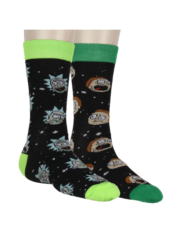 Head Toss Character Expressions Casual Novelty 2 Pair Knit Mid-Calf Men's Crew Socks Fits Shoe Size 8-12