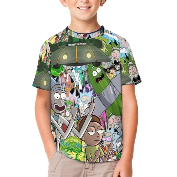 Rick And Morty Kids Short Sleeve Tee Shirt Novelty Crewneck T-Shirts Unisex Summer Blouse Tops for Boys Girls 130CM