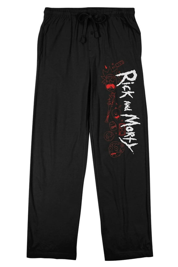 Rick And Morty Logo Men's Black Sleep Pajama Pants-Large
