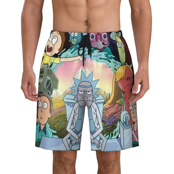 Rick And Morty Mens Swim Trunks Quick Dry Board Shorts With Mesh Lining, Beach Shorts Swimwear Bathing Suits