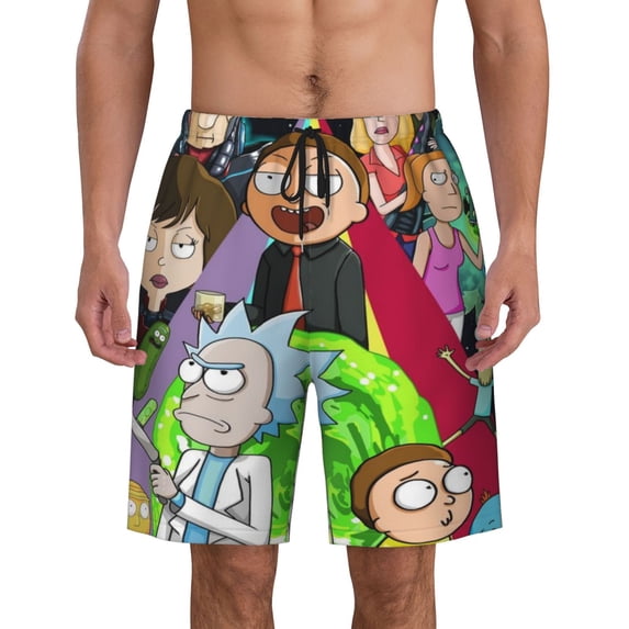 Rick And Morty Mens Swim Trunks Quick Dry Board Shorts With Mesh Lining, Beach Shorts Swimwear Bathing Suits